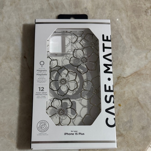 Case-Mate iPhone 15 Plus Case - Silver Floral Pattern - Picture 1 of 2
